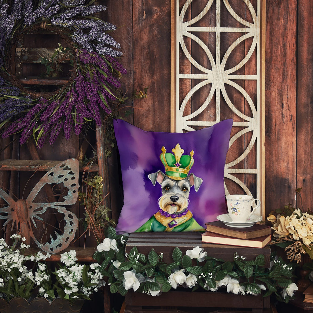 Schnauzer King of Mardi Gras Decorative Throw Pillow 14x14 Indoor Outdoor Accent Cushion, Fabric Cover with Insert for Sofa, Bed, Porch & Living Room
