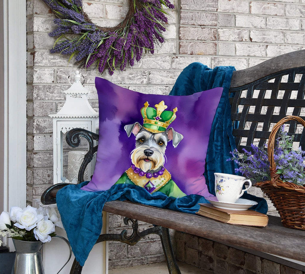 Schnauzer King of Mardi Gras Decorative Throw Pillow 18x18 Indoor Outdoor Accent Cushion, Fabric Cover with Insert for Sofa, Bed, Porch & Living Room