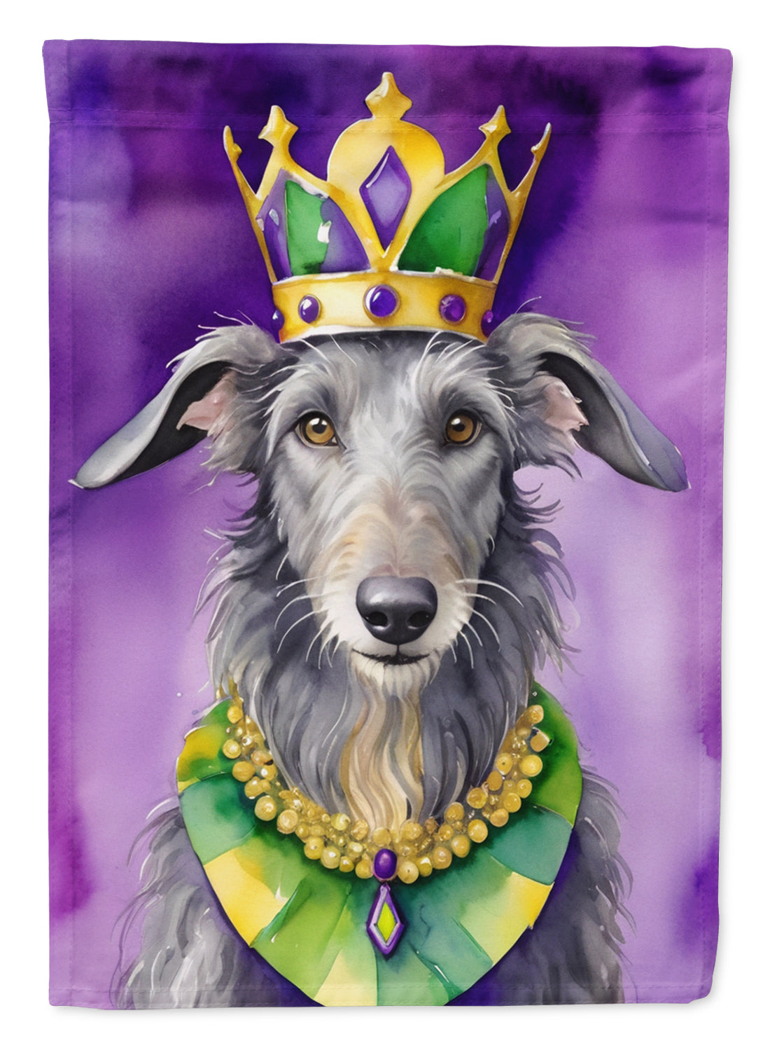 Scottish Deerhound King of Mardi Gras House Flag 28x40 Porch Sleeve Pole Decorative Outside Yard Banner Artwork Wall Hanging, Polyester