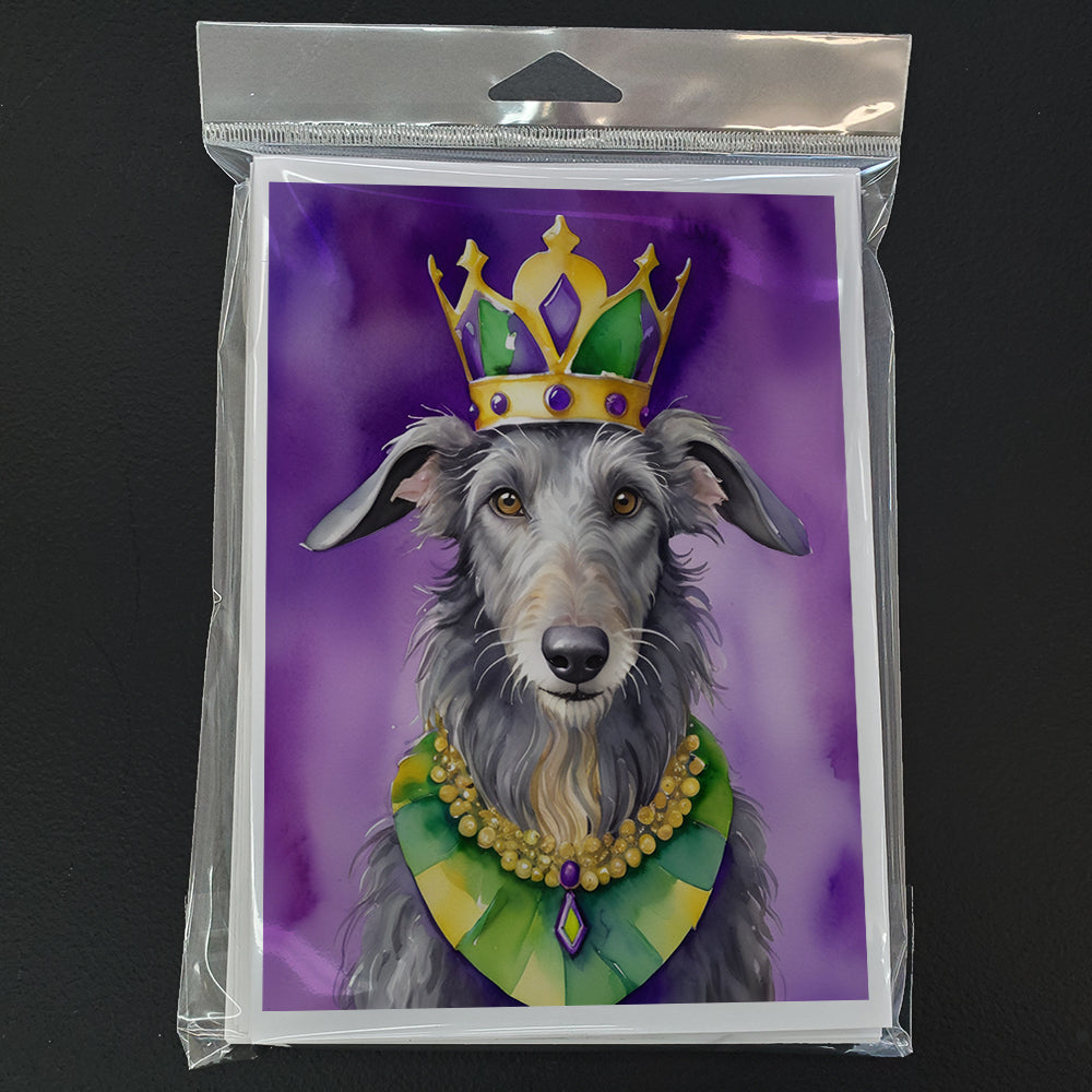 Scottish Deerhound King of Mardi Gras Greeting Cards Pack of 8 Blank Cards with Envelopes Whimsical A7 Size 5x7