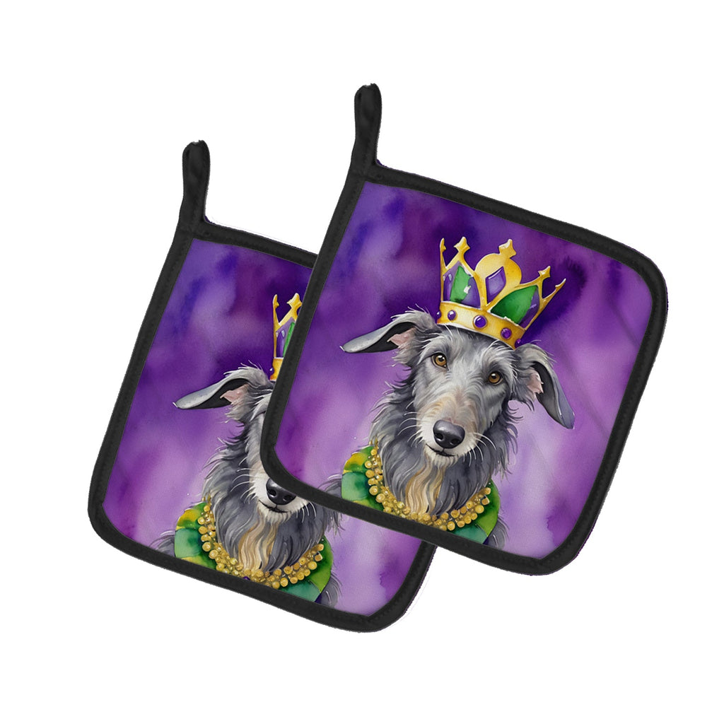 Scottish Deerhound King of Mardi Gras Pot Holder Set of 2 Heat Resistant Quilted Hot Pads 7.5 x 7.5 Inch, Insulated Kitchen Trivets for Cooking & Baking