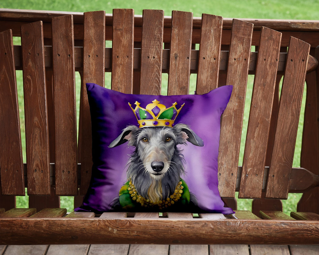 Scottish Deerhound King of Mardi Gras Decorative Throw Pillow 14x14 Indoor Outdoor Accent Cushion, Fabric Cover with Insert for Sofa, Bed, Porch & Living Room