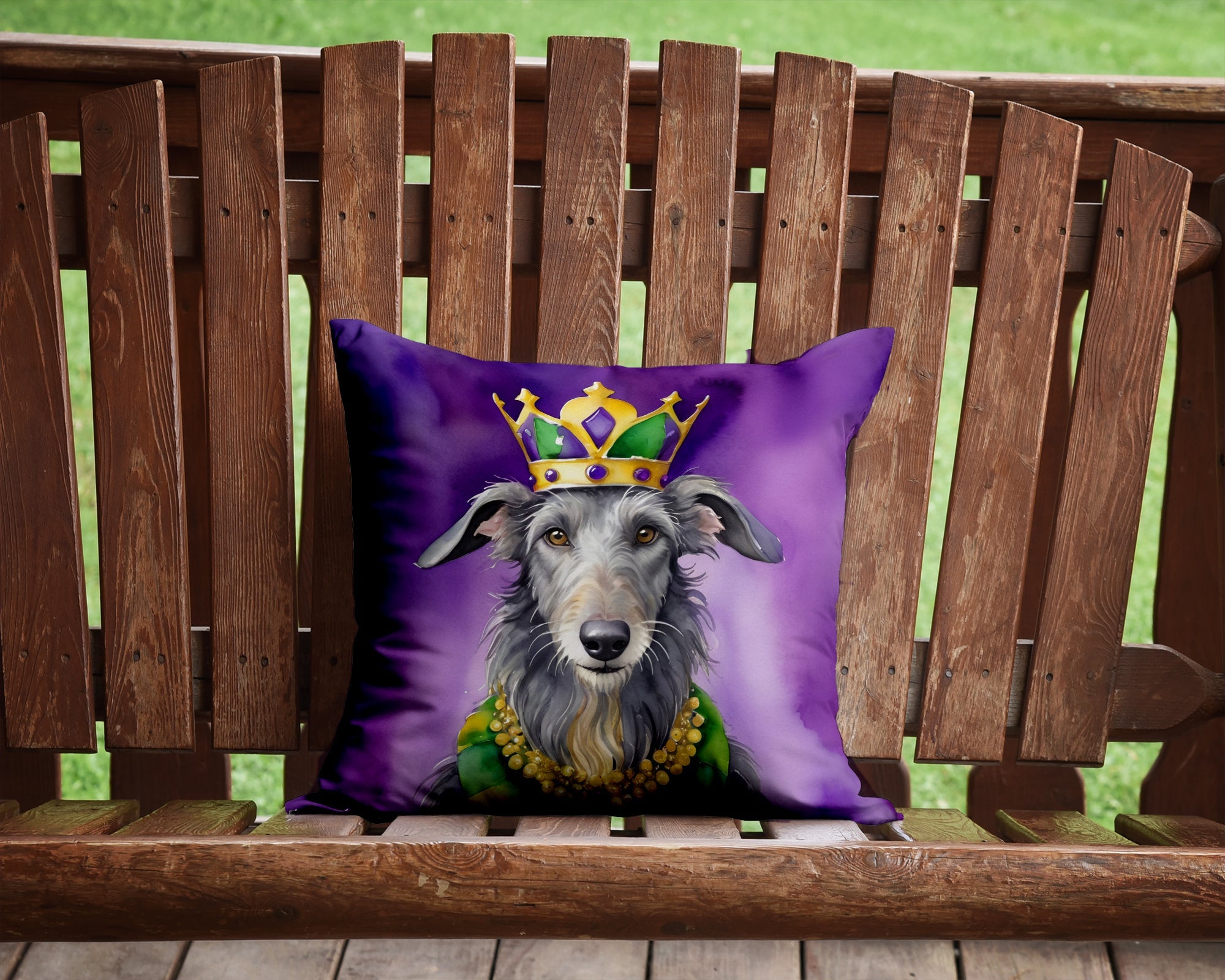 Scottish Deerhound King of Mardi Gras Decorative Throw Pillow 14x14 Indoor Outdoor Accent Cushion, Fabric Cover with Insert for Sofa, Bed, Porch & Living Room