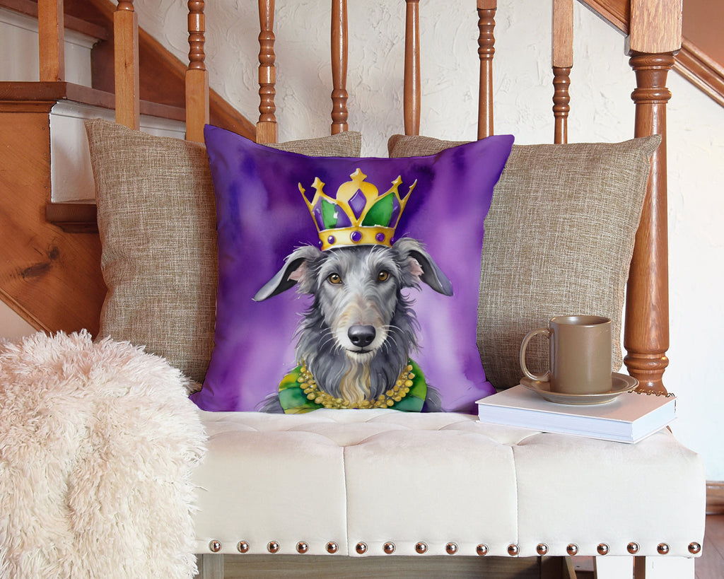 Scottish Deerhound King of Mardi Gras Decorative Throw Pillow 14x14 Indoor Outdoor Accent Cushion, Fabric Cover with Insert for Sofa, Bed, Porch & Living Room