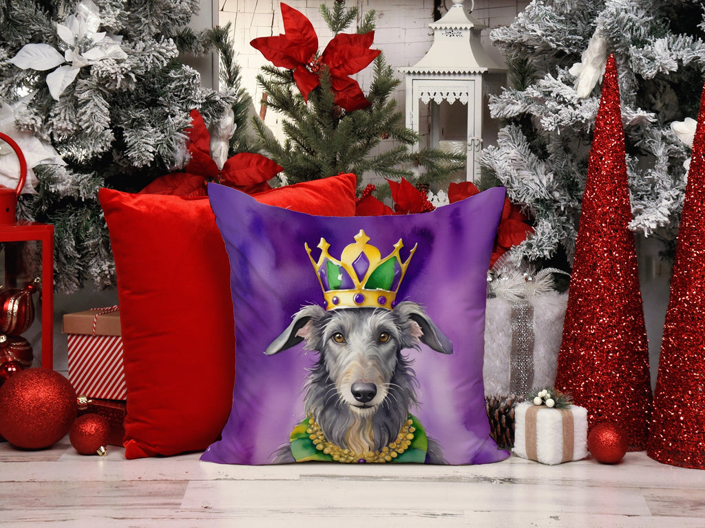 Scottish Deerhound King of Mardi Gras Decorative Throw Pillow 14x14 Indoor Outdoor Accent Cushion, Fabric Cover with Insert for Sofa, Bed, Porch & Living Room
