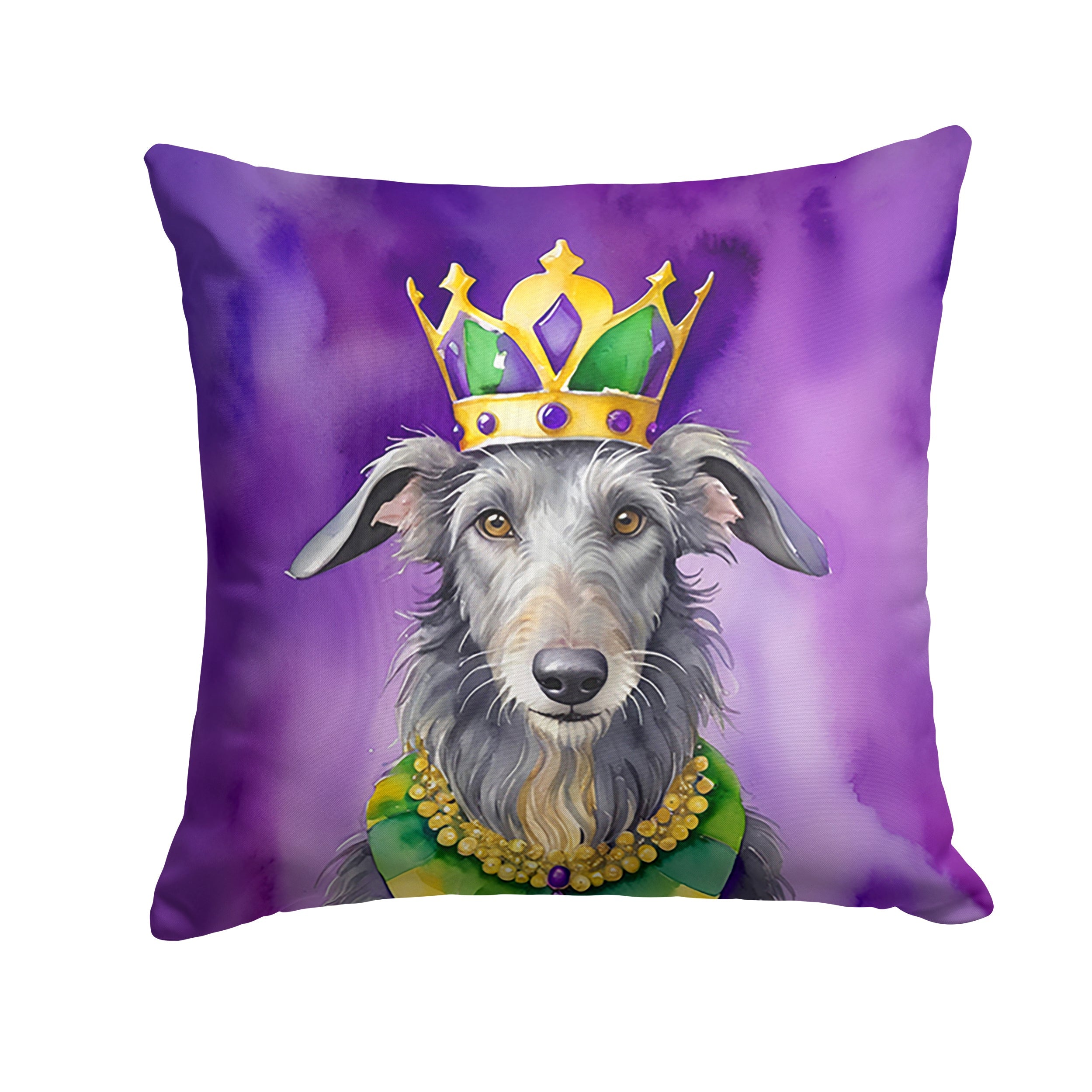 Scottish Deerhound King of Mardi Gras Decorative Throw Pillow 18x18 Indoor Outdoor Accent Cushion, Fabric Cover with Insert for Sofa, Bed, Porch & Living Room