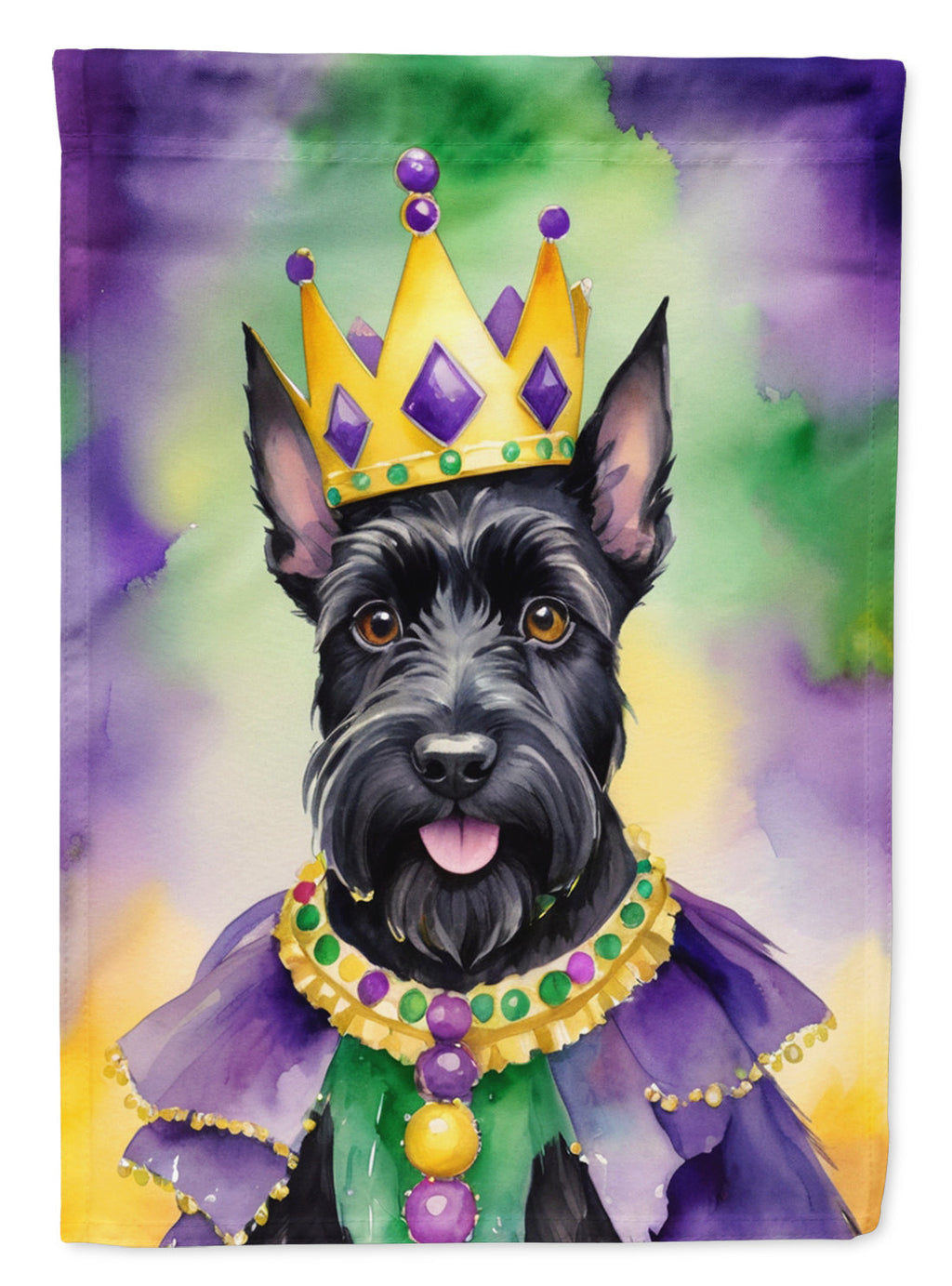 Scottish Terrier King of Mardi Gras House Flag 28x40 Porch Sleeve Pole Decorative Outside Yard Banner Artwork Wall Hanging, Polyester
