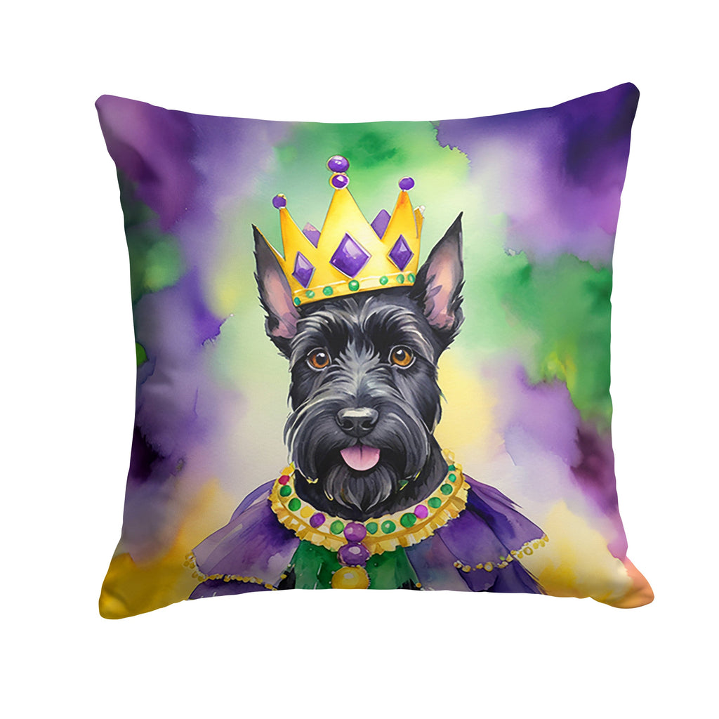 Scottish Terrier King of Mardi Gras Decorative Throw Pillow 14x14 Indoor Outdoor Accent Cushion, Fabric Cover with Insert for Sofa, Bed, Porch & Living Room