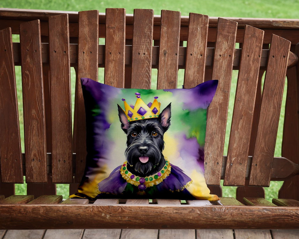 Scottish Terrier King of Mardi Gras Decorative Throw Pillow 14x14 Indoor Outdoor Accent Cushion, Fabric Cover with Insert for Sofa, Bed, Porch & Living Room