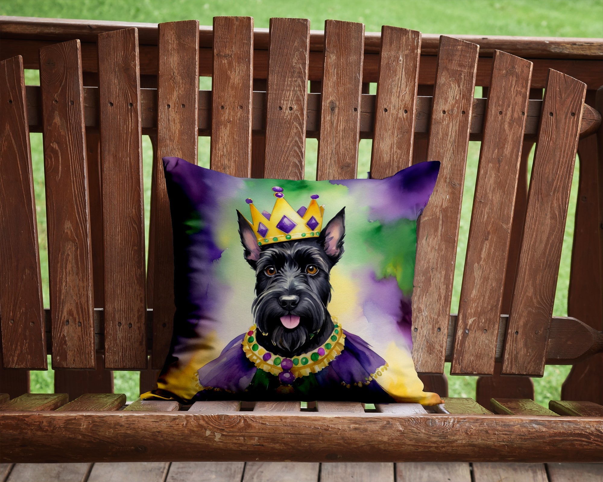 Scottish Terrier King of Mardi Gras Decorative Throw Pillow 14x14 Indoor Outdoor Accent Cushion, Fabric Cover with Insert for Sofa, Bed, Porch & Living Room