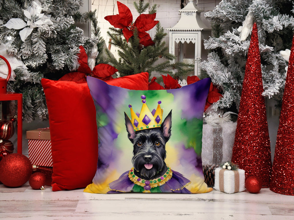 Scottish Terrier King of Mardi Gras Decorative Throw Pillow 14x14 Indoor Outdoor Accent Cushion, Fabric Cover with Insert for Sofa, Bed, Porch & Living Room