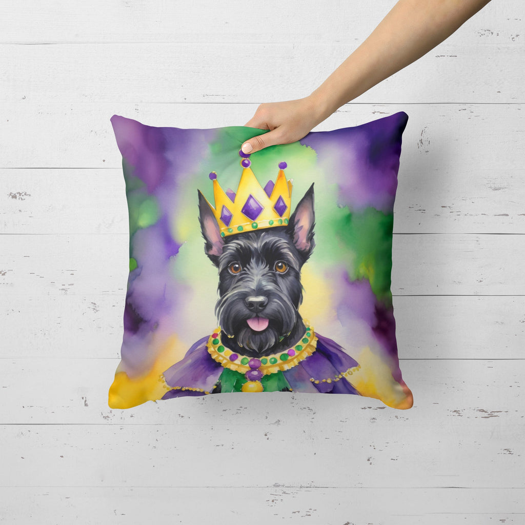 Scottish Terrier King of Mardi Gras Decorative Throw Pillow 18x18 Indoor Outdoor Accent Cushion, Fabric Cover with Insert for Sofa, Bed, Porch & Living Room