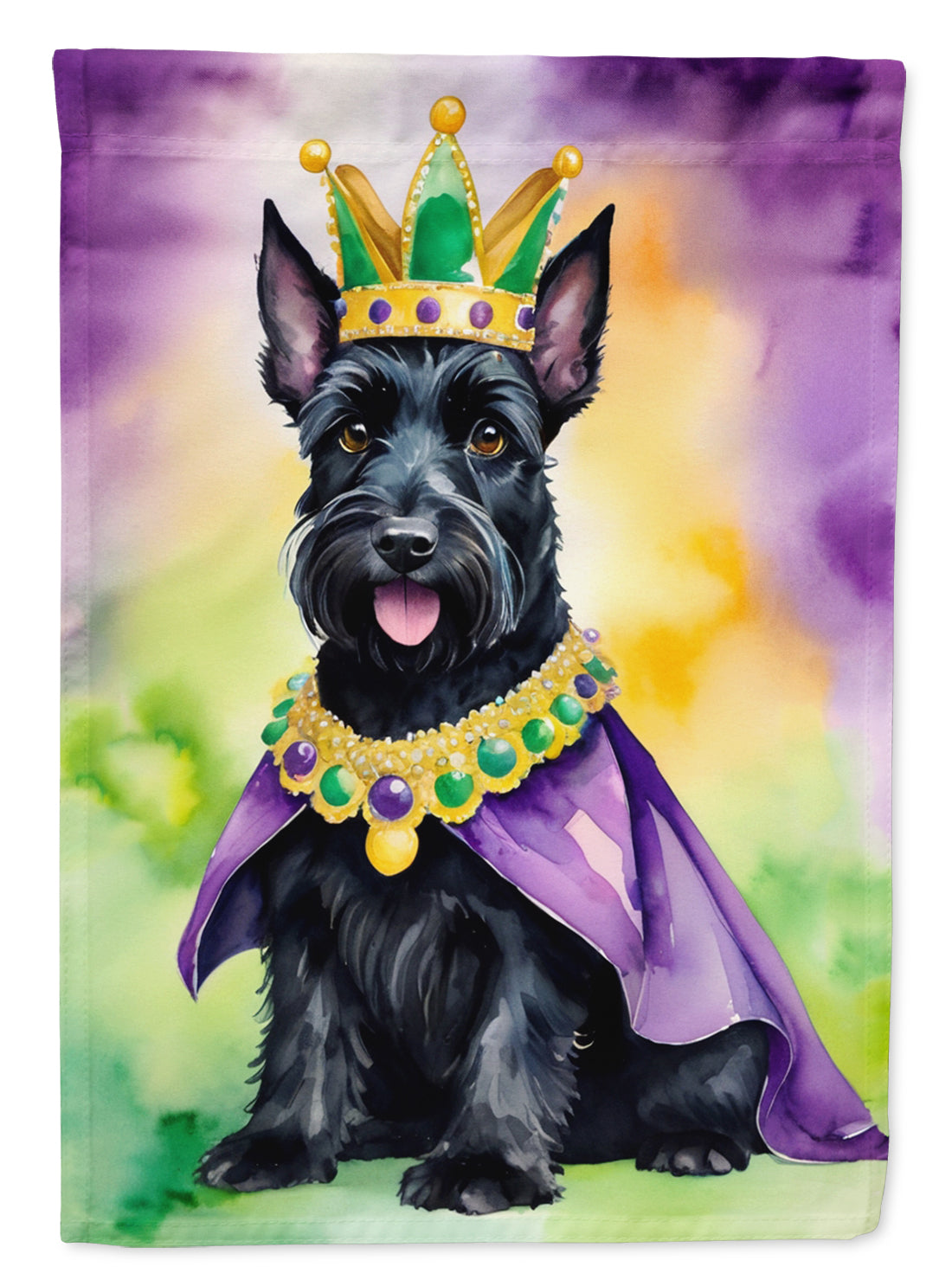 Scottish Terrier King of Mardi Gras House Flag 28x40 Porch Sleeve Pole Decorative Outside Yard Banner Artwork Wall Hanging, Polyester
