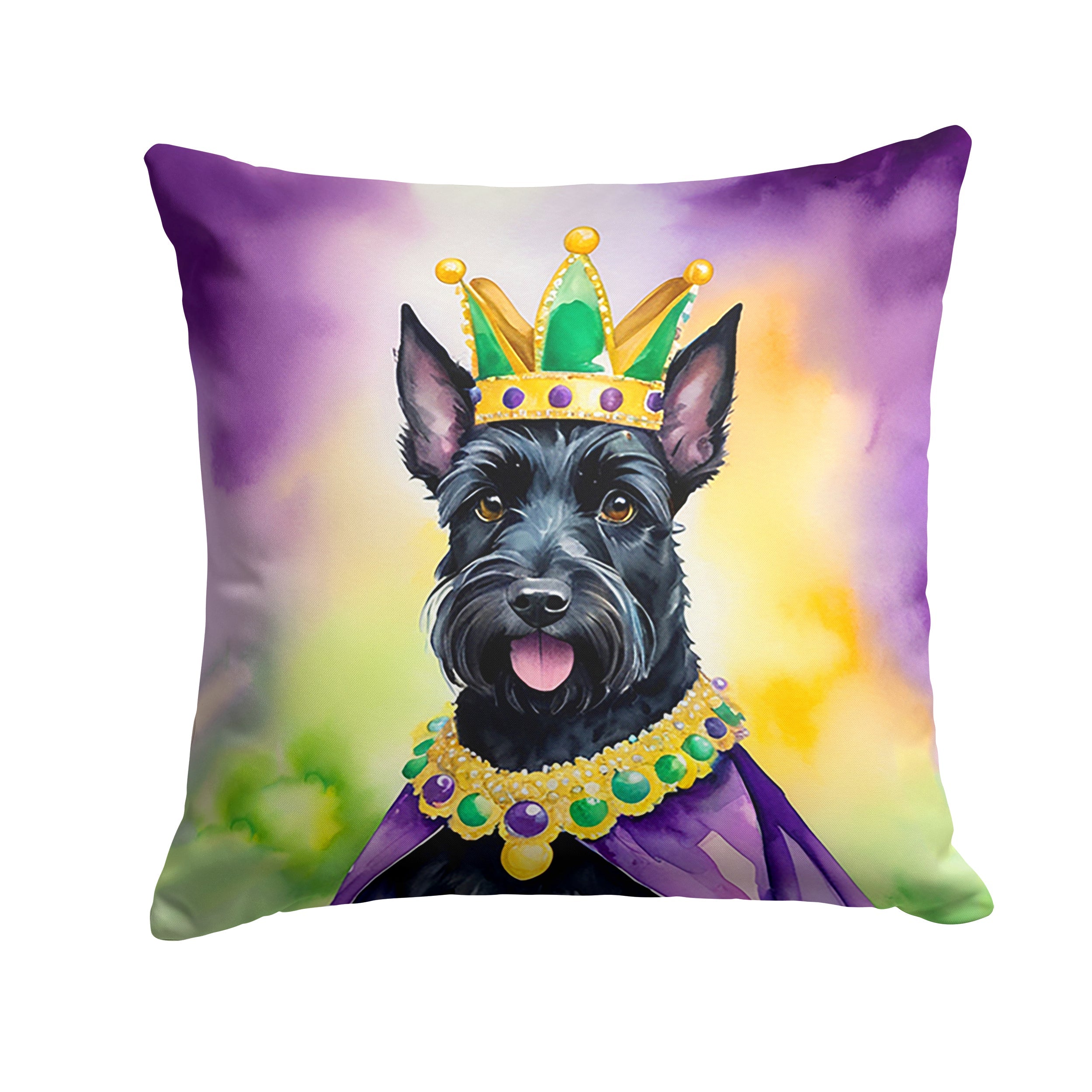 Scottish Terrier King of Mardi Gras Decorative Throw Pillow 14x14 Indoor Outdoor Accent Cushion, Fabric Cover with Insert for Sofa, Bed, Porch & Living Room