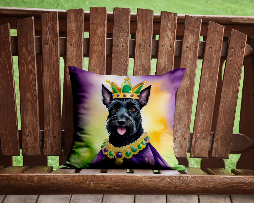 Scottish Terrier King of Mardi Gras Decorative Throw Pillow 14x14 Indoor Outdoor Accent Cushion, Fabric Cover with Insert for Sofa, Bed, Porch & Living Room