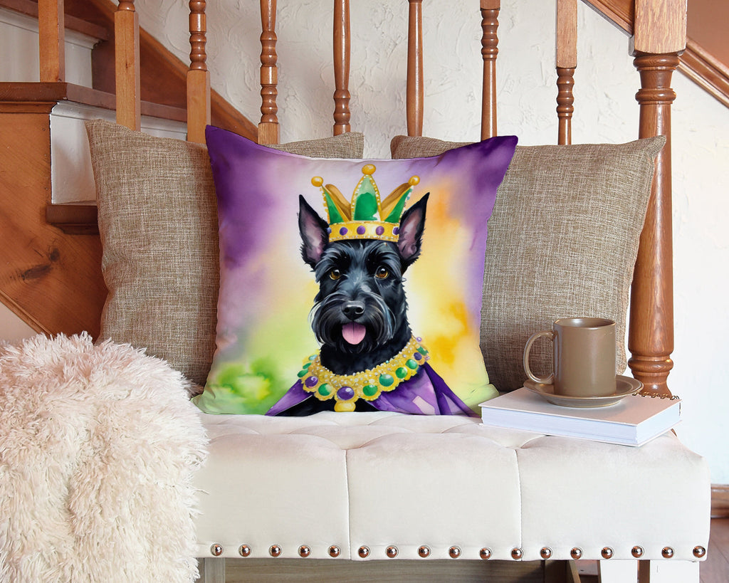 Scottish Terrier King of Mardi Gras Decorative Throw Pillow 14x14 Indoor Outdoor Accent Cushion, Fabric Cover with Insert for Sofa, Bed, Porch & Living Room
