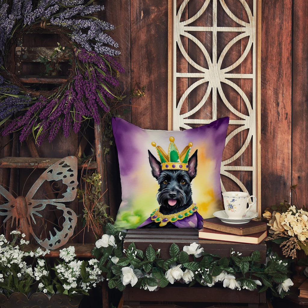 Scottish Terrier King of Mardi Gras Decorative Throw Pillow 14x14 Indoor Outdoor Accent Cushion, Fabric Cover with Insert for Sofa, Bed, Porch & Living Room