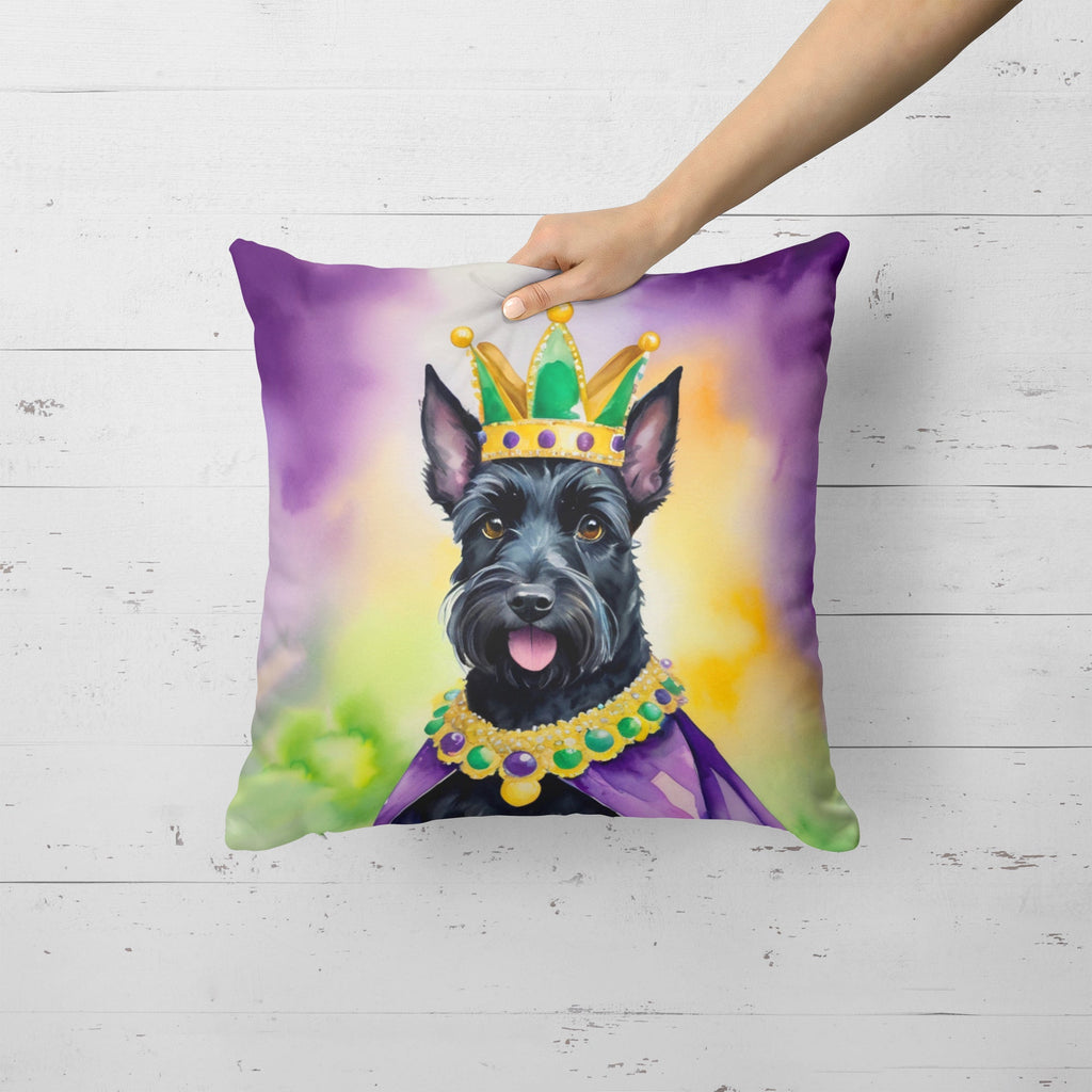 Scottish Terrier King of Mardi Gras Decorative Throw Pillow 18x18 Indoor Outdoor Accent Cushion, Fabric Cover with Insert for Sofa, Bed, Porch & Living Room