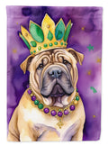 Shar Pei King of Mardi Gras House Flag 28x40 Porch Sleeve Pole Decorative Outside Yard Banner Artwork Wall Hanging, Polyester