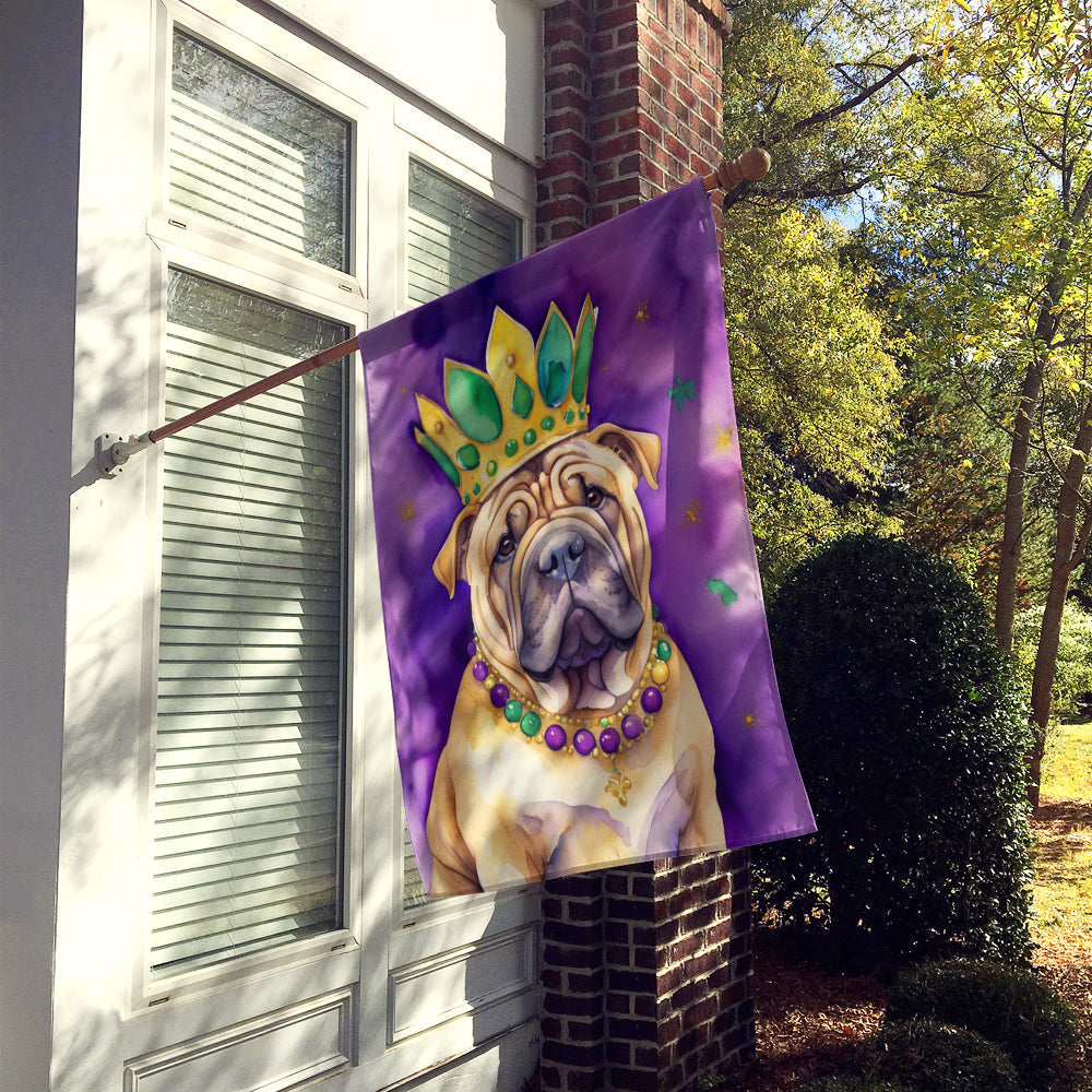 Shar Pei King of Mardi Gras House Flag 28x40 Porch Sleeve Pole Decorative Outside Yard Banner Artwork Wall Hanging, Polyester
