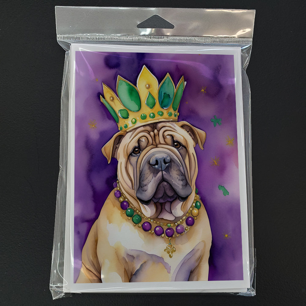 Shar Pei King of Mardi Gras Greeting Cards Pack of 8 Blank Cards with Envelopes Whimsical A7 Size 5x7