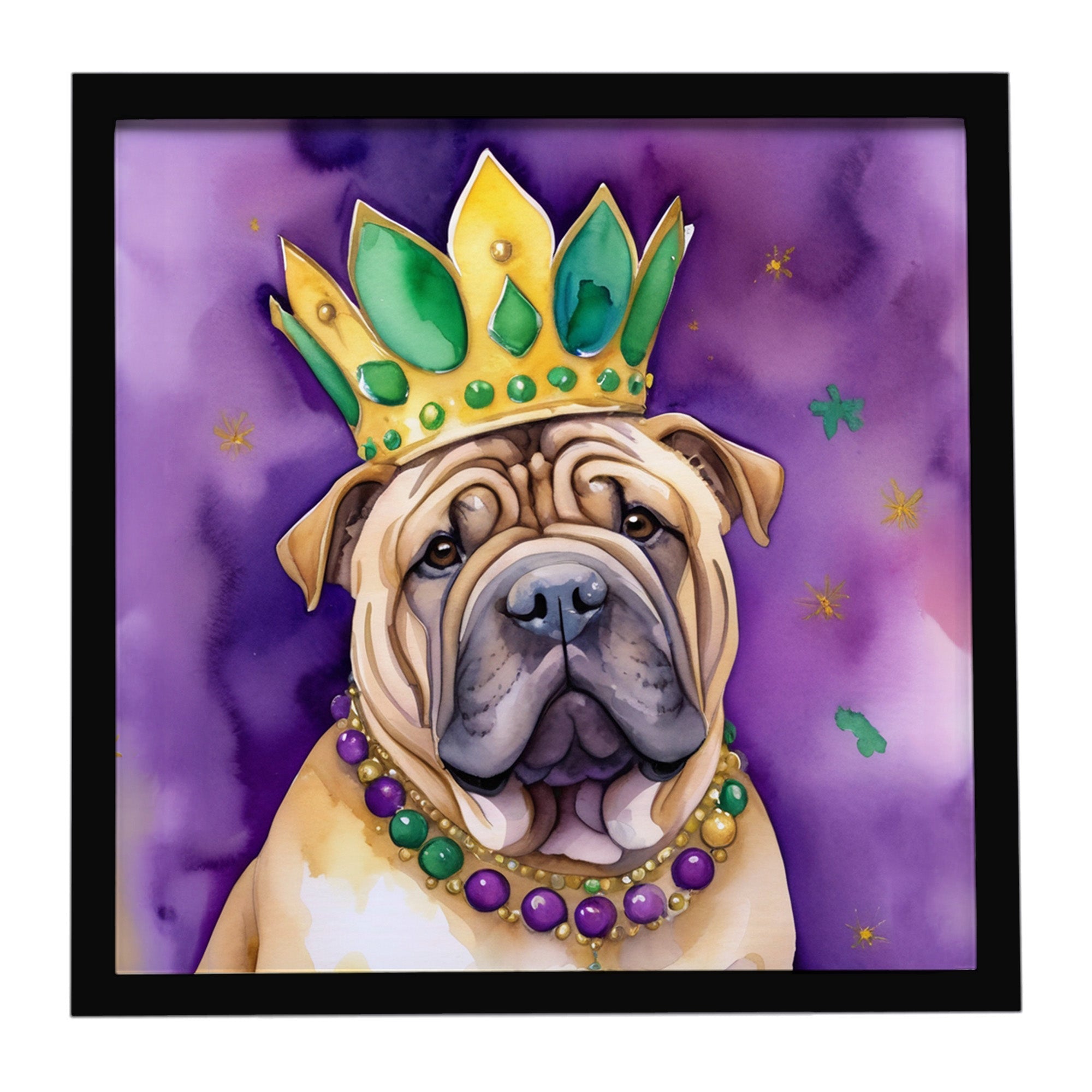 Shar Pei King of Mardi Gras Framed Metal Print Bathroom, Kitchen, Office, Home Decor Wall Art Ready to Hang, Square, 8X8
