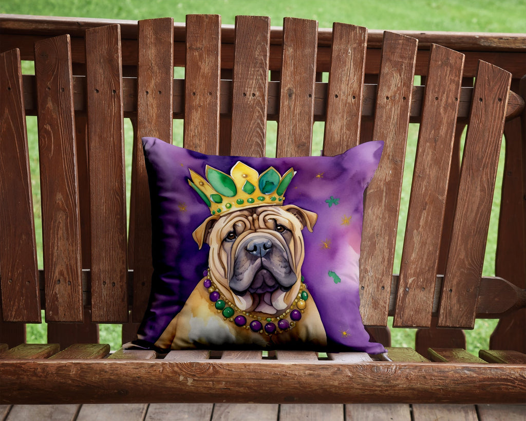Shar Pei King of Mardi Gras Decorative Throw Pillow 14x14 Indoor Outdoor Accent Cushion, Fabric Cover with Insert for Sofa, Bed, Porch & Living Room