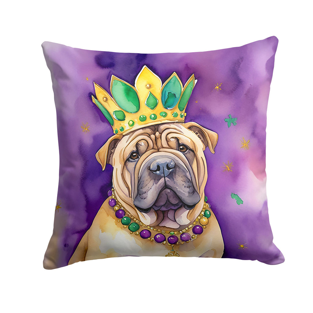 Shar Pei King of Mardi Gras Decorative Throw Pillow 18x18 Indoor Outdoor Accent Cushion, Fabric Cover with Insert for Sofa, Bed, Porch & Living Room