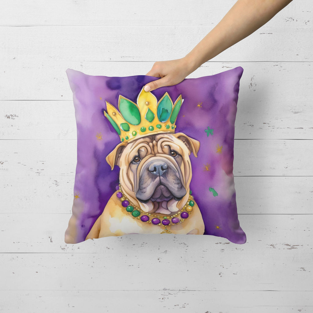 Shar Pei King of Mardi Gras Decorative Throw Pillow 18x18 Indoor Outdoor Accent Cushion, Fabric Cover with Insert for Sofa, Bed, Porch & Living Room