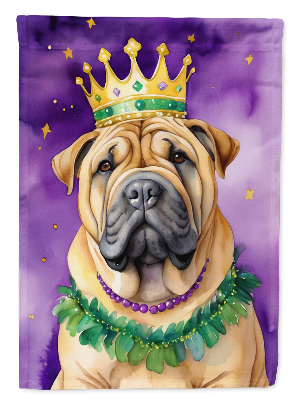 Shar Pei King of Mardi Gras House Flag 28x40 Porch Sleeve Pole Decorative Outside Yard Banner Artwork Wall Hanging, Polyester
