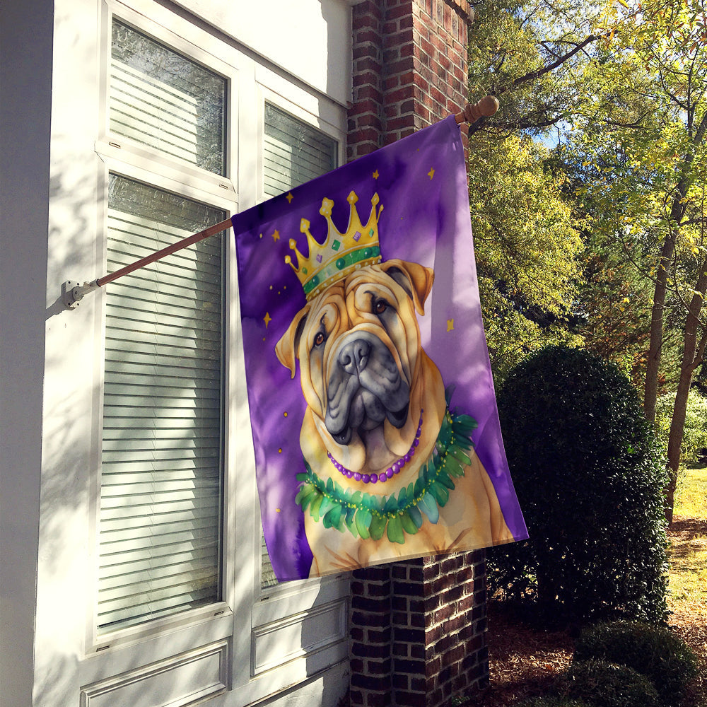 Shar Pei King of Mardi Gras House Flag 28x40 Porch Sleeve Pole Decorative Outside Yard Banner Artwork Wall Hanging, Polyester