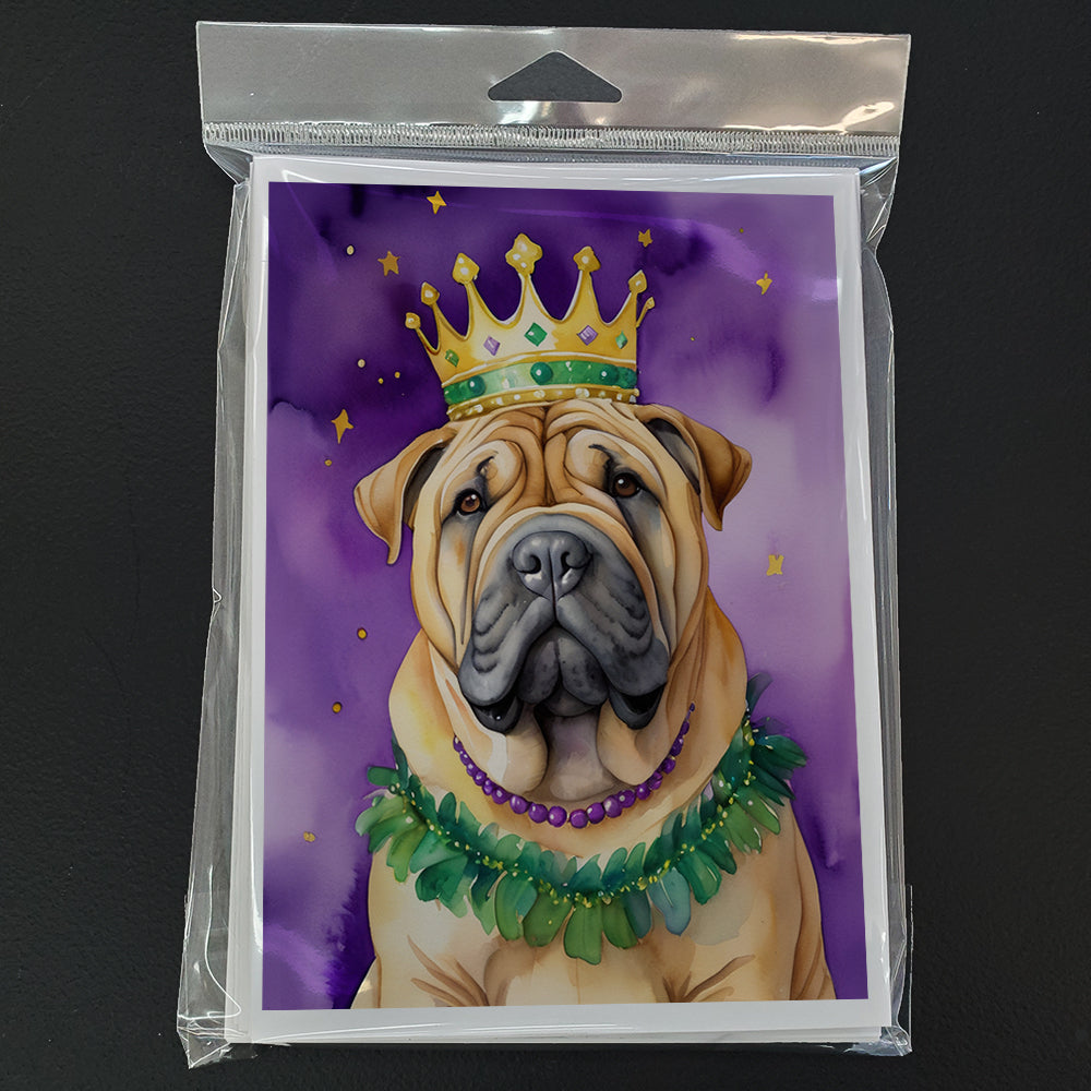 Shar Pei King of Mardi Gras Greeting Cards Pack of 8 Blank Cards with Envelopes Whimsical A7 Size 5x7