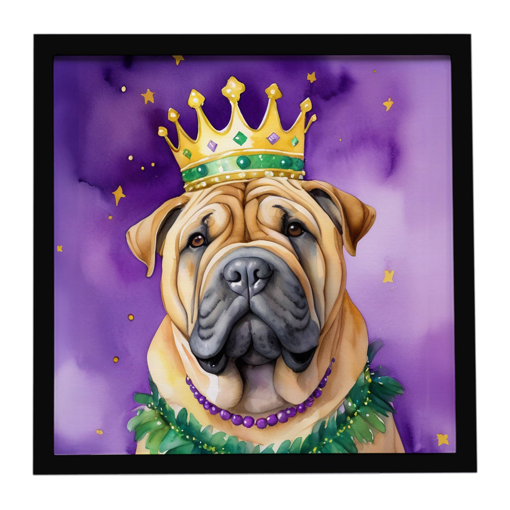 Shar Pei King of Mardi Gras Framed Metal Print Bathroom, Kitchen, Office, Home Decor Wall Art Ready to Hang, Square, 8X8