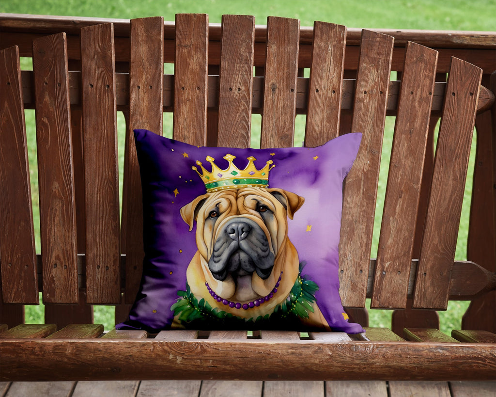 Shar Pei King of Mardi Gras Decorative Throw Pillow 14x14 Indoor Outdoor Accent Cushion, Fabric Cover with Insert for Sofa, Bed, Porch & Living Room