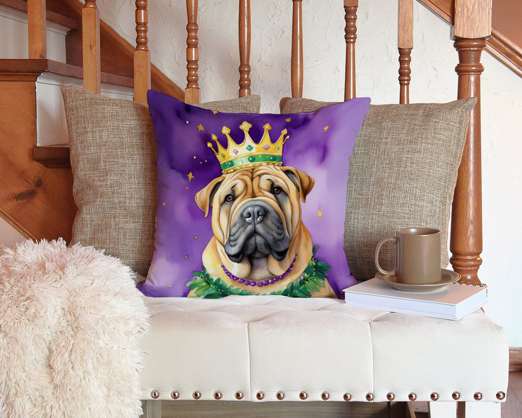 Shar Pei King of Mardi Gras Decorative Throw Pillow 14x14 Indoor Outdoor Accent Cushion, Fabric Cover with Insert for Sofa, Bed, Porch & Living Room