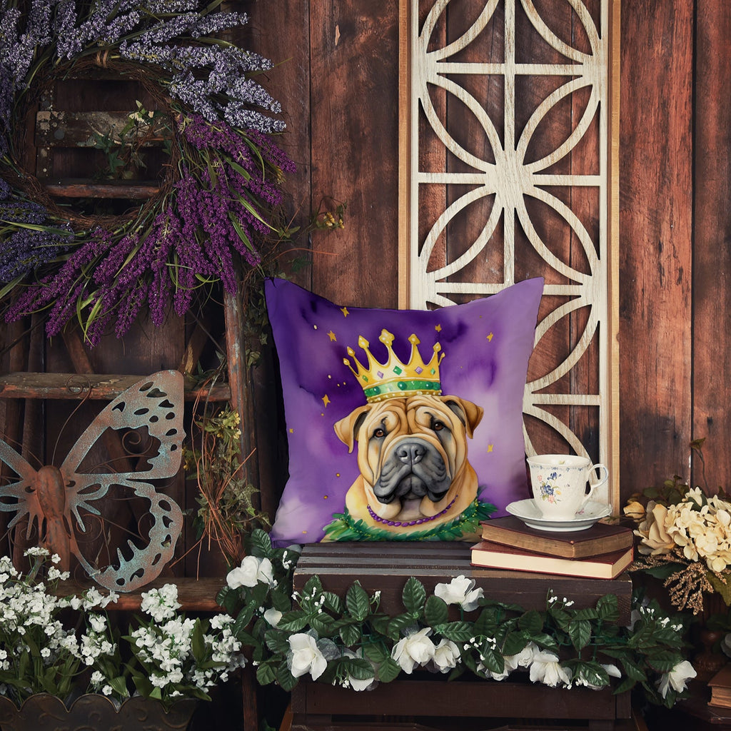 Shar Pei King of Mardi Gras Decorative Throw Pillow 14x14 Indoor Outdoor Accent Cushion, Fabric Cover with Insert for Sofa, Bed, Porch & Living Room