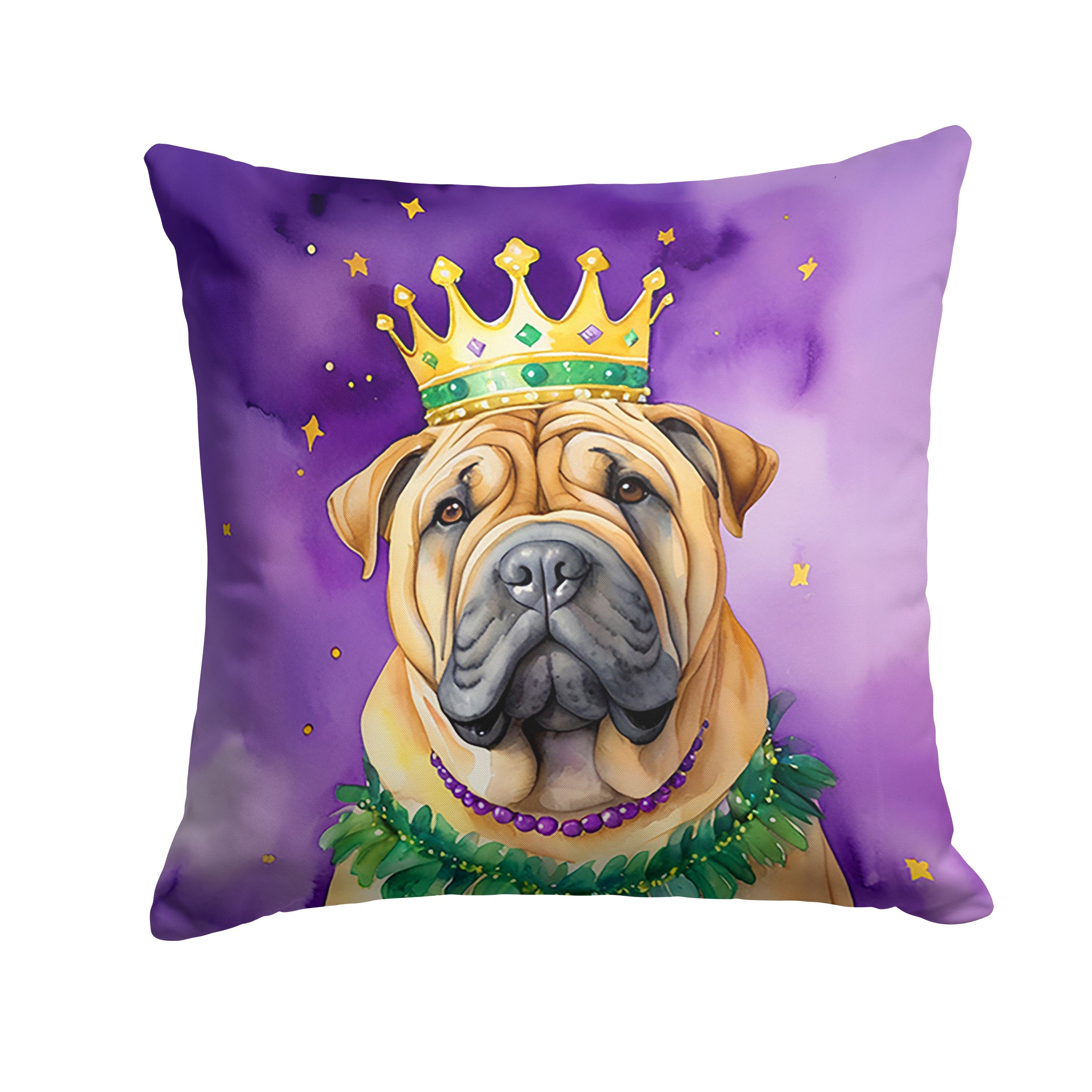 Shar Pei King of Mardi Gras Decorative Throw Pillow 18x18 Indoor Outdoor Accent Cushion, Fabric Cover with Insert for Sofa, Bed, Porch & Living Room