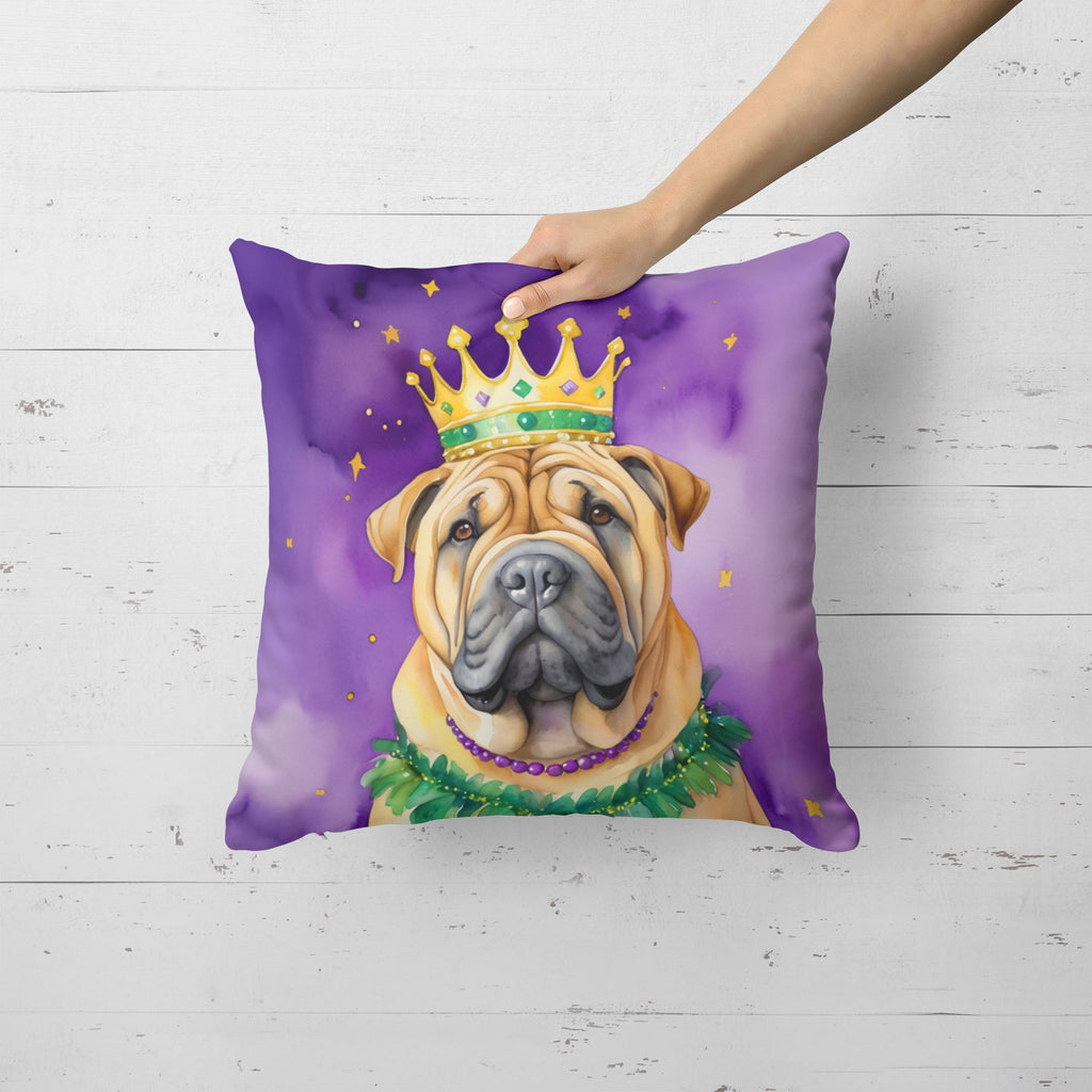 Shar Pei King of Mardi Gras Decorative Throw Pillow 18x18 Indoor Outdoor Accent Cushion, Fabric Cover with Insert for Sofa, Bed, Porch & Living Room