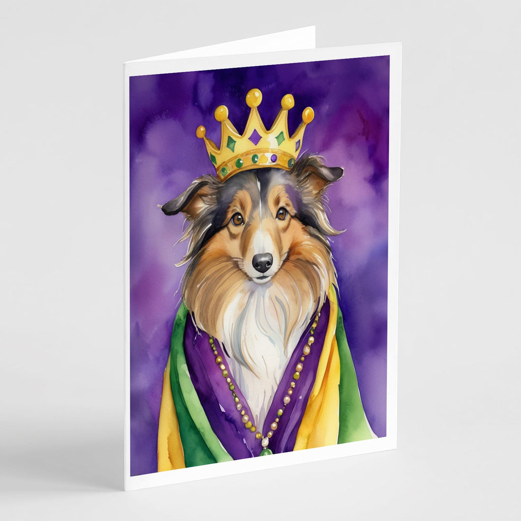 Sheltie King of Mardi Gras Greeting Cards Pack of 8 Blank Cards with Envelopes Whimsical A7 Size 5x7