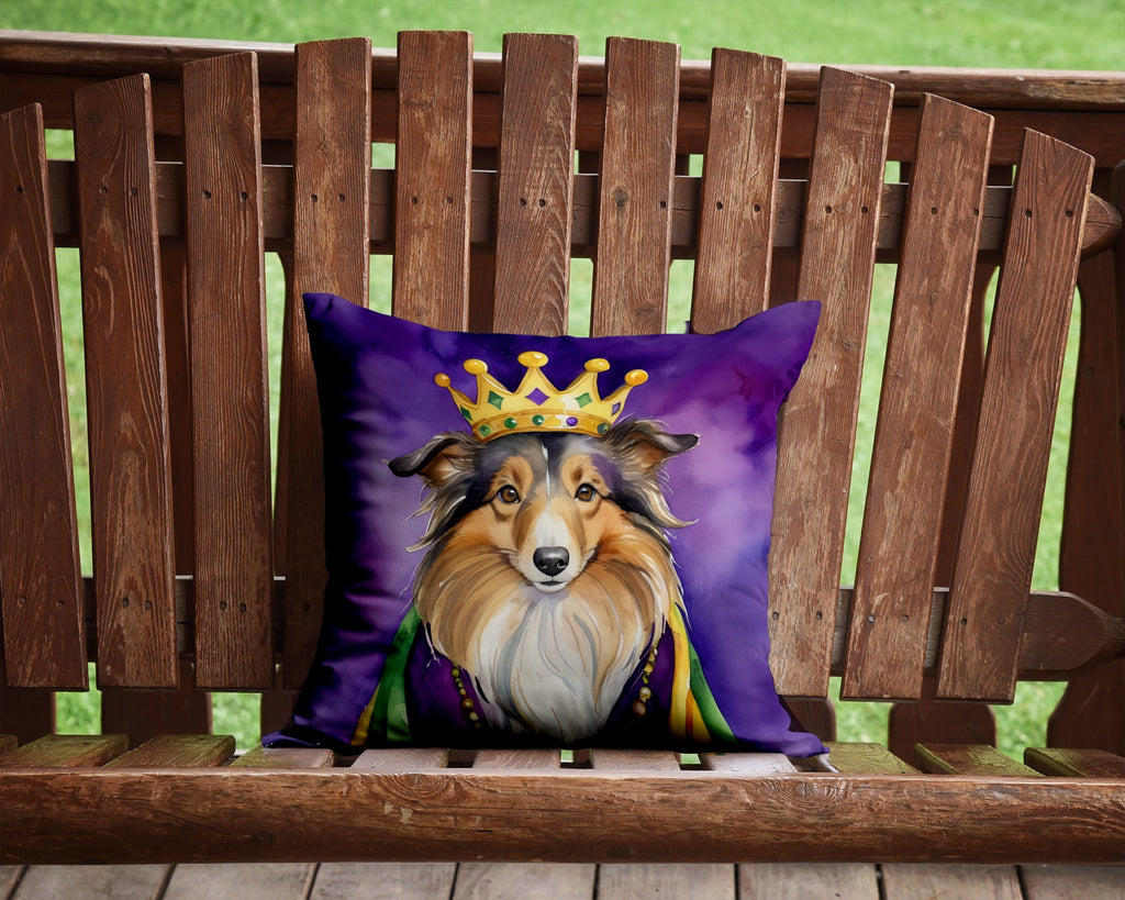 Sheltie King of Mardi Gras Decorative Throw Pillow 14x14 Indoor Outdoor Accent Cushion, Fabric Cover with Insert for Sofa, Bed, Porch & Living Room