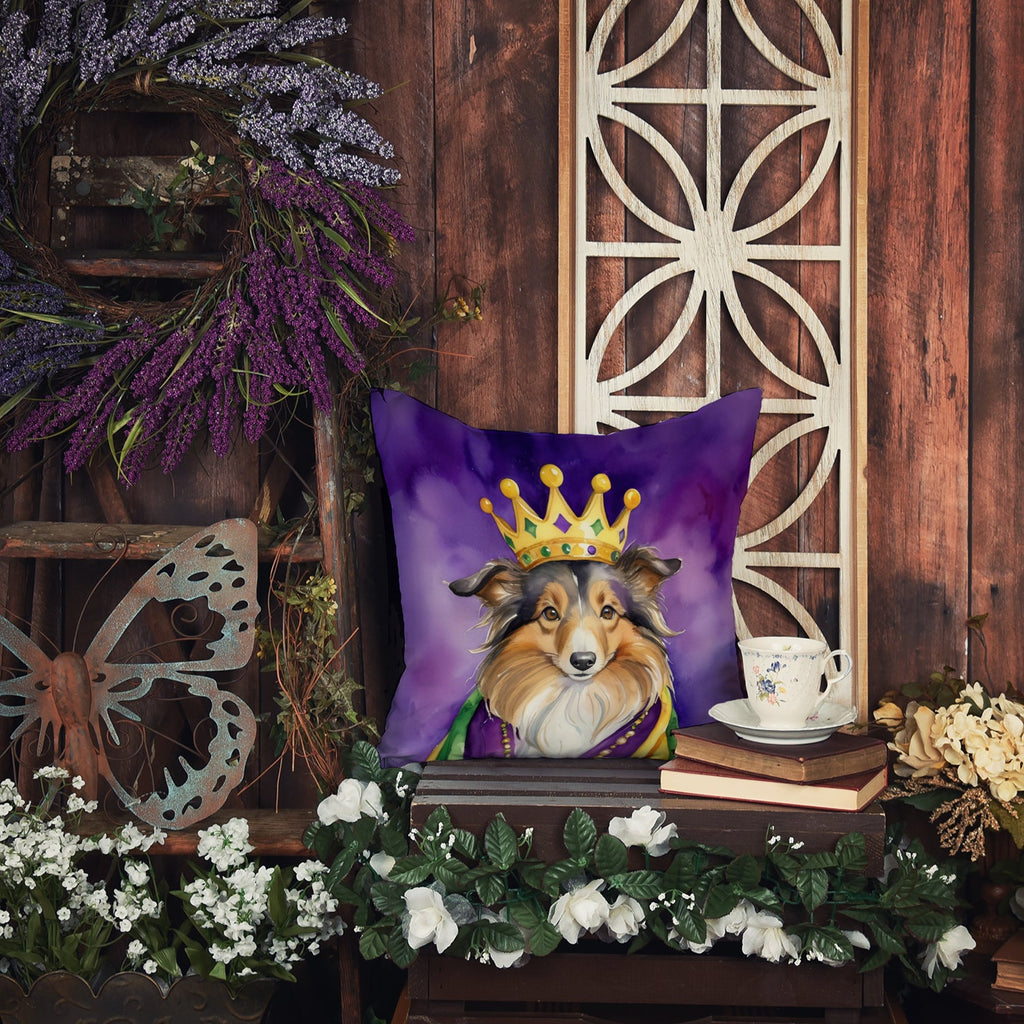 Sheltie King of Mardi Gras Decorative Throw Pillow 14x14 Indoor Outdoor Accent Cushion, Fabric Cover with Insert for Sofa, Bed, Porch & Living Room