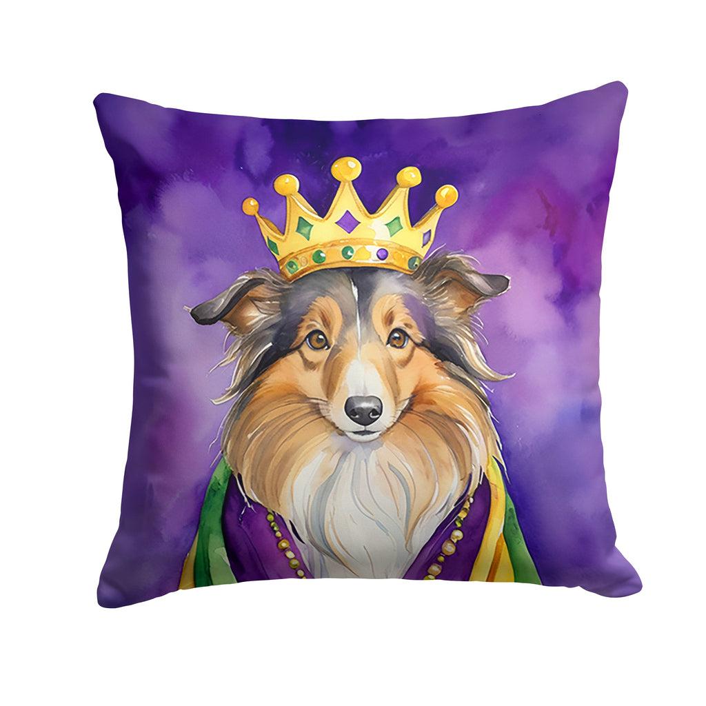 Sheltie King of Mardi Gras Decorative Throw Pillow 18x18 Indoor Outdoor Accent Cushion, Fabric Cover with Insert for Sofa, Bed, Porch & Living Room