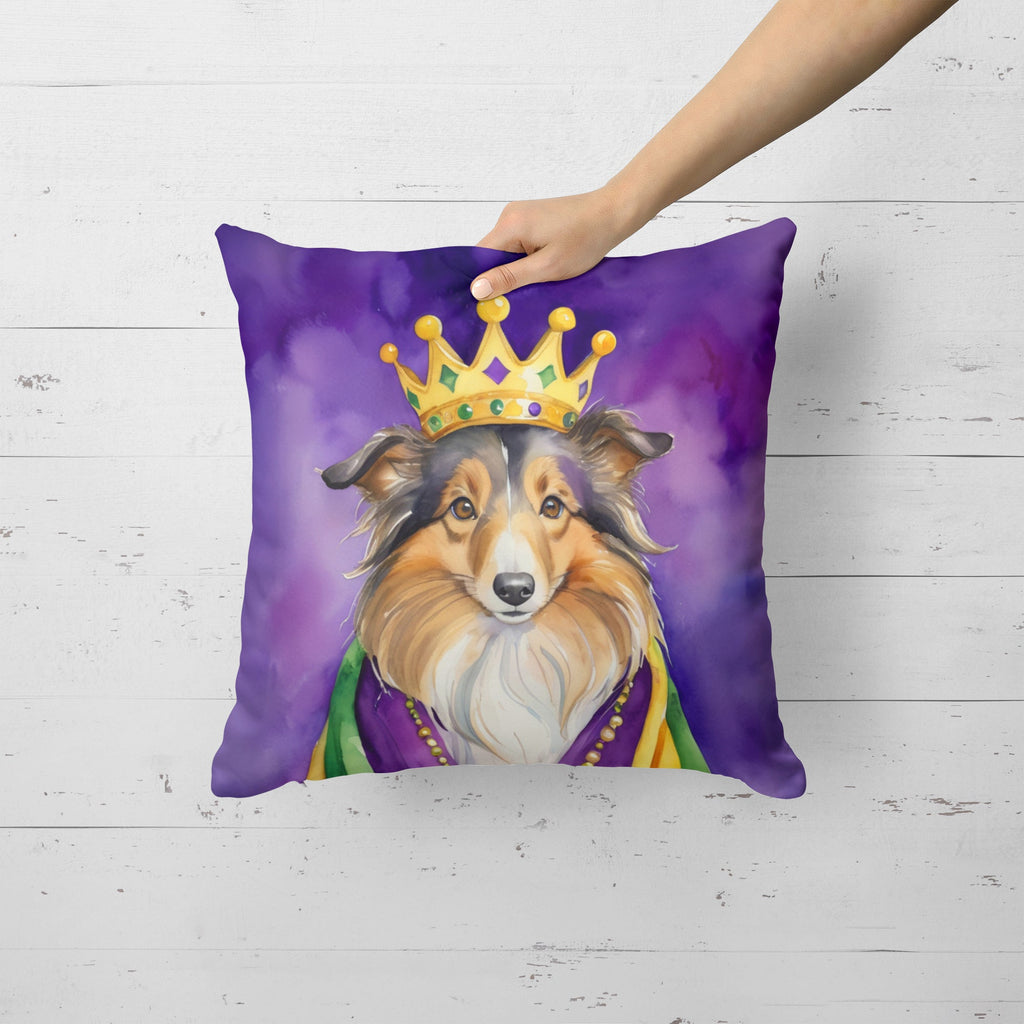 Sheltie King of Mardi Gras Decorative Throw Pillow 18x18 Indoor Outdoor Accent Cushion, Fabric Cover with Insert for Sofa, Bed, Porch & Living Room