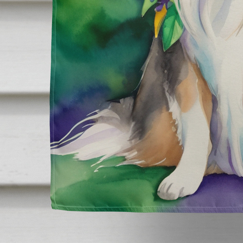 Sheltie King of Mardi Gras House Flag 28x40 Porch Sleeve Pole Decorative Outside Yard Banner Artwork Wall Hanging, Polyester