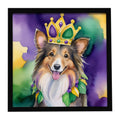 Sheltie King of Mardi Gras Framed Metal Print Bathroom, Kitchen, Office, Home Decor Wall Art Ready to Hang, Square, 8X8