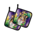 Sheltie King of Mardi Gras Pot Holder Set of 2 Heat Resistant Quilted Hot Pads 7.5 x 7.5 Inch, Insulated Kitchen Trivets for Cooking & Baking