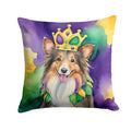 Sheltie King of Mardi Gras Decorative Throw Pillow 14x14 Indoor Outdoor Accent Cushion, Fabric Cover with Insert for Sofa, Bed, Porch & Living Room