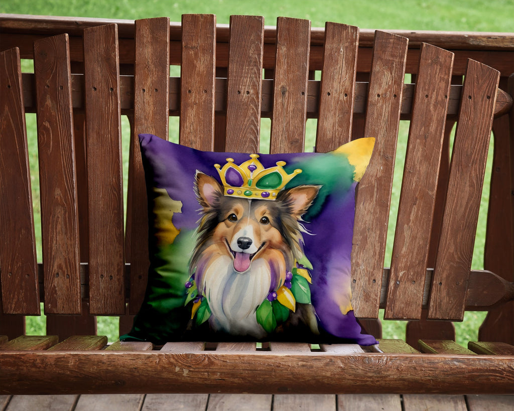Sheltie King of Mardi Gras Decorative Throw Pillow 14x14 Indoor Outdoor Accent Cushion, Fabric Cover with Insert for Sofa, Bed, Porch & Living Room