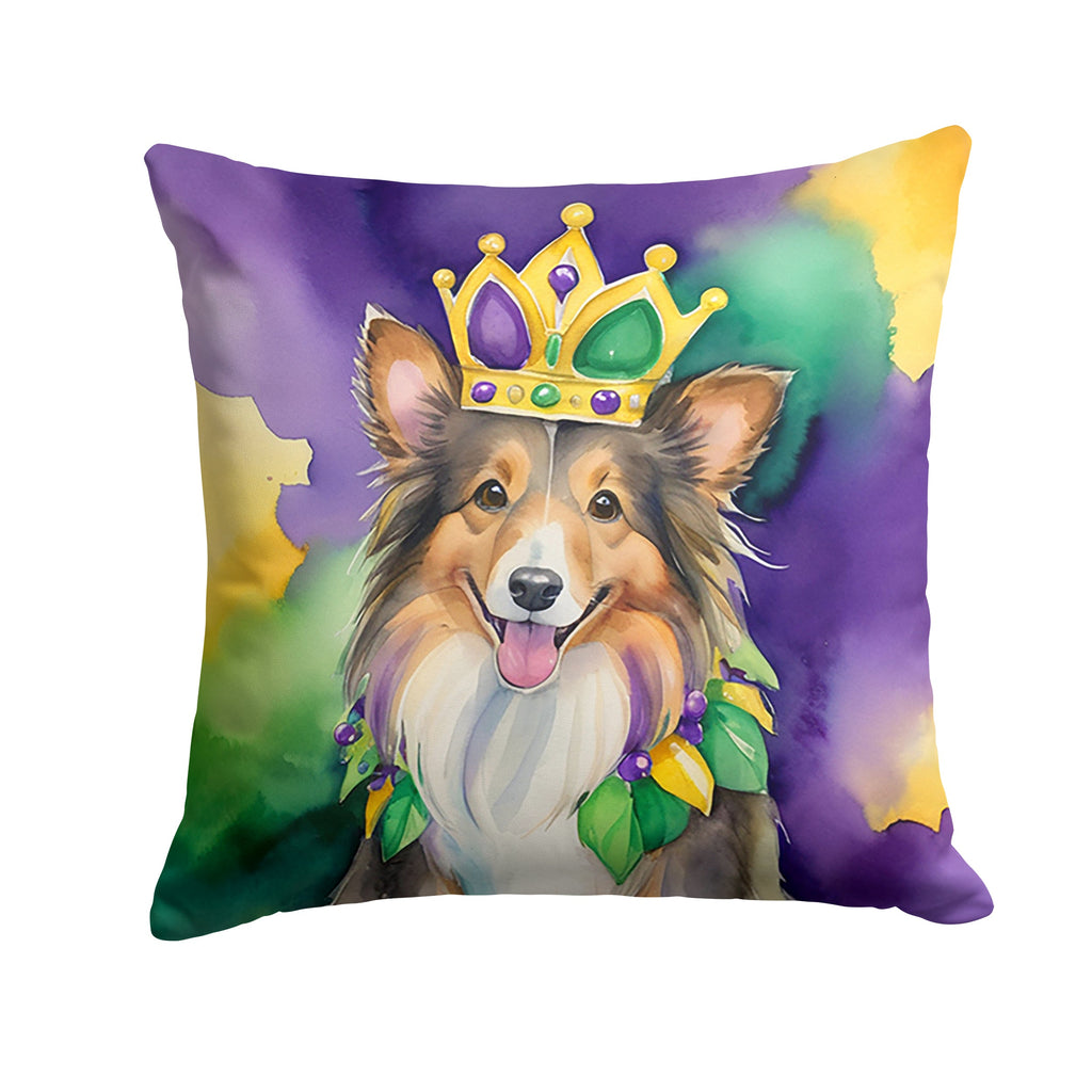 Sheltie King of Mardi Gras Decorative Throw Pillow 18x18 Indoor Outdoor Accent Cushion, Fabric Cover with Insert for Sofa, Bed, Porch & Living Room
