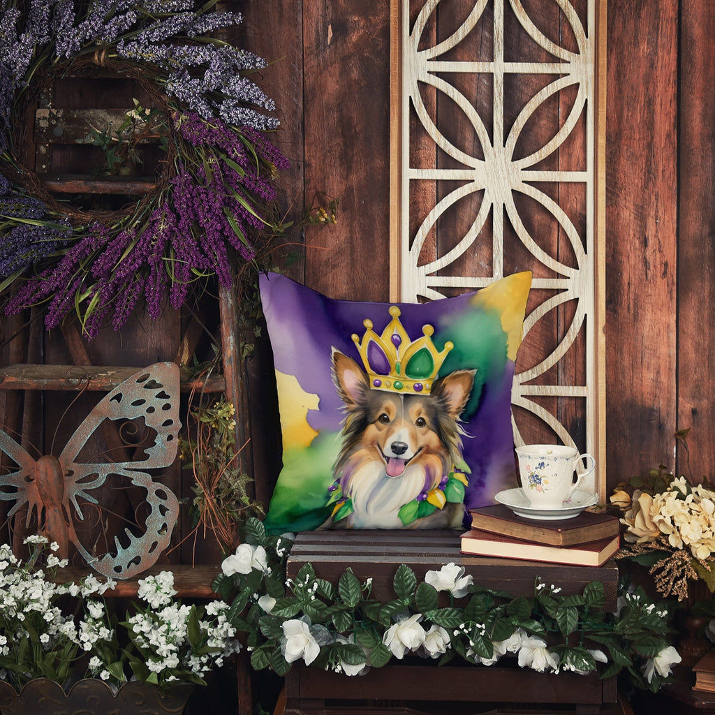 Sheltie King of Mardi Gras Decorative Throw Pillow 18x18 Indoor Outdoor Accent Cushion, Fabric Cover with Insert for Sofa, Bed, Porch & Living Room